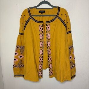 Anthropologie RD and Koko  Embroidered Top Peasant Jacket Boho Puff Sleeves 2x